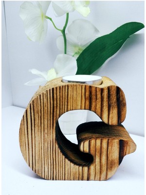 PremiumPort Rustik Ahşap G Harfli Dekoratif Mumluk, Şık ve Doğal Hediye Tarzı