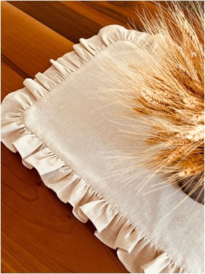 PremiumPort Fırfırlı Keten Runner, Ham Keten Runner, Vintage Tarz, Doğal Pamuklu Tasarım