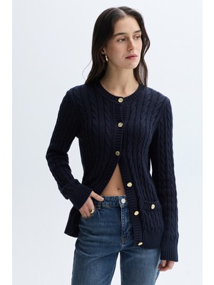 Saç Örgülü Bisiklet Yaka Hırka