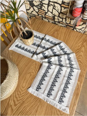 PremiumPort Organik Pamuk Dantel Runner, Kılım Desenli, 150X35 cm