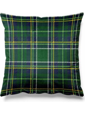 PremiumPort Yeşil Ekose Desenli Çift Taraflı Süet Kırlent Kılıfı, Yılbaşı Temalı Dekorasyon