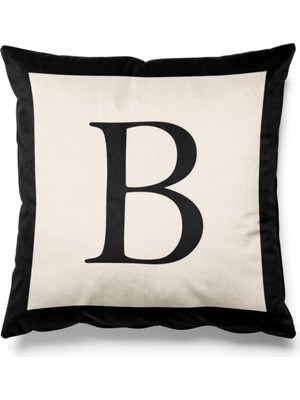 PremiumPort Siyah ve Bej Renkli Çift Taraflı Baskılı B Harfli Kırlent Kılıfı