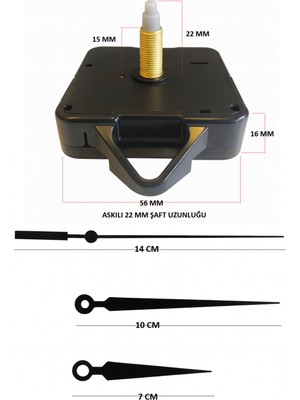 PremiumPort 22 mm Uzun Şaftlı Sessiz Duvar Saati Mekanizması, Askılı, Yüksek Kalite
