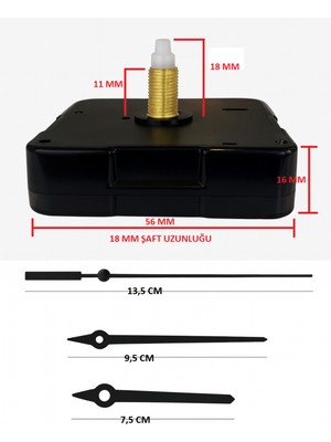 PremiumPort Quartz Saat Mekanizması Seti, 18 Mm, Akrep Yelkovan Saniye, Askısız