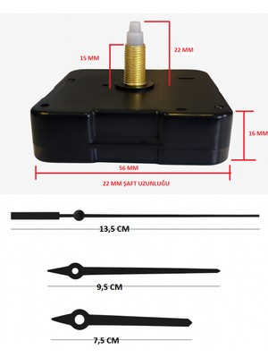 PremiumPort Sessiz Duvar Saati Mekanizması 22MM Uzun, Siyah Düz Set