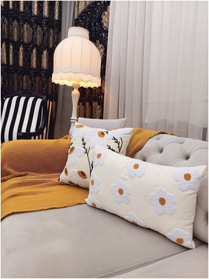 PremiumPort Keten Kırlent Kılıfı Papatya Desenli Şık ve Rahat Dekorasyon Aksesuarı