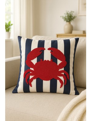 PremiumPort Punch Nakışlı Yengeç Desenli 43X43 cm Kırlent Kılıfı