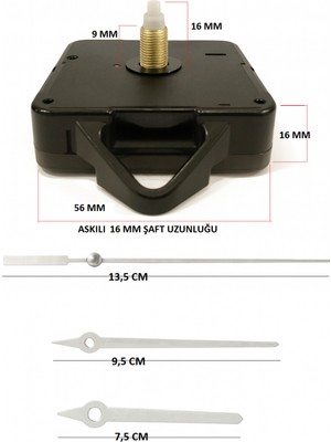 PremiumPort Şaft Askılı 16 mm Duvar Saati Mekanizması, Şık ve Dayanıklı Tasarım