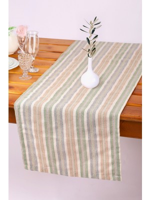 PremiumPort Rustik Çizgili Pamuk Keten Runner 40X150, Şık ve Doğal Dekorasyon