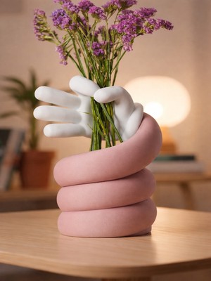 Generic 3D Baskı Dekoratif El Figürlü Modern Vazo | 14 cm Veya 20 cm Yükseklik | Siyah, Beyaz, Turuncu, Pembe