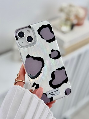 Go Aksesuar Iphone 15 - 14 - 13 Uyumlu Shine Gri Leopar Renk Geçişli Parlak Tasarımlı Silikon Kılıf