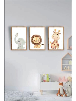 PremiumPort Renkli Çocuk Odası Safari Temalı Dekoratif Retro Mdf Tablo