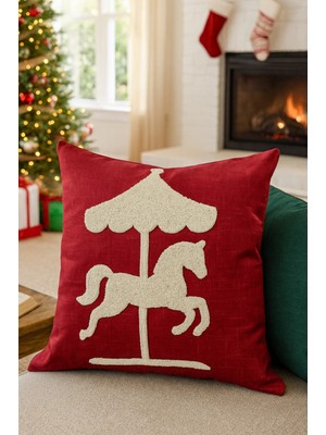 PremiumPort Nakışlı Kırlent Kılıfı 43X43 Cm, Kırmızı, Şık ve Zarif Dekorasyon Parçası