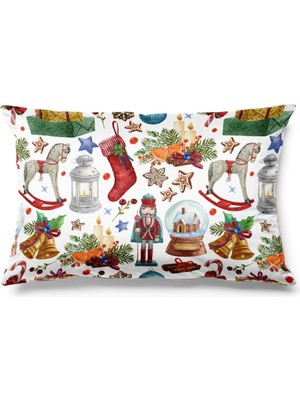 PremiumPort Dikdörtgen Süet Kırlent Kılıfı, Asker Desenli, Çift Taraflı, Yılbaşı Temalı