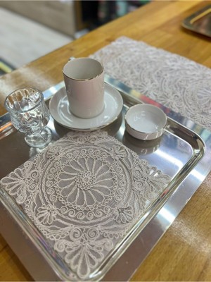 PremiumPort Dekoratif Fransız Danteli, Kahve Kokteyl Sunum Peçetesi, Tepsi Örtüsü 6'lı