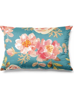 PremiumPort Dikdörtgen Rozales Desenli Çift Taraflı Süet Kırlent Kılıfı