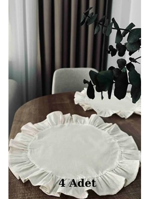 PremiumPort 4'lü Fırfırlı Keten Amerikan Servisi Yuvarlak 40X40