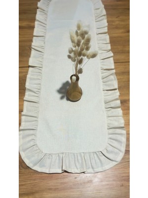 PremiumPort Fırfırlı Keten Runner, Vintage Tarz, 40X110 Cm, Şık ve Zarif Dekorasyon