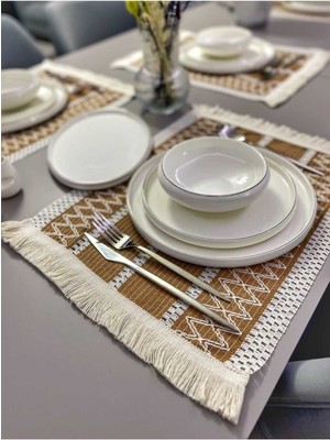 PremiumPort Şal Motif Dantel Örgü Amerikan Servis Seti 35X45, 6 Adet