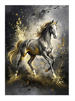 PremiumPort Şık Altın At Tasarım Ahşap Tablo 18X27CM, Ev ve Ofis Dekorasyonu Için
