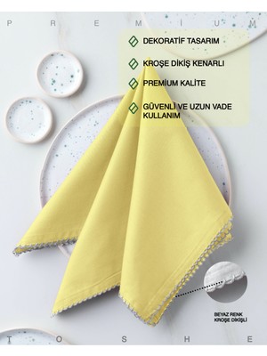PremiumPort 2'li Sarı Pamuk Kumaş Peçete 43X43 cm Mutfak ve Sofra Sunumu