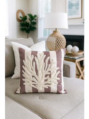 PremiumPort Nakışlı Kırlent Kılıfı 43X43 Cm, Mercan Renk, Şık ve Rahat Dekorasyon