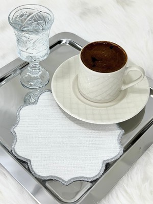 PremiumPort Kumaş Sunum Peçetesi, Kokteyl ve Kahve Yanı, Nakışlı, 6'lı Set