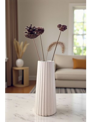 PremiumPort Beyaz Beton 20CM Iskandinav Pampas Vazosu (Bitki Dahil Değil)