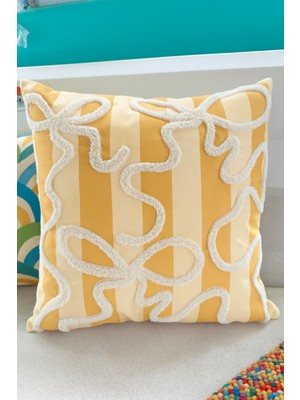 PremiumPort Şık Sarı Fiyonk Nakışlı Kırlent Kılıfı 43X43 cm