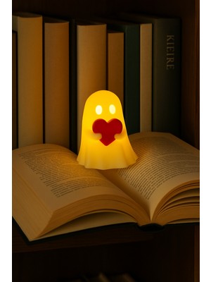 PremiumPort Sevimli LED Kalp Tutan Hayalet Dekoratif Lamba Işıklı Parlak Atmosfer