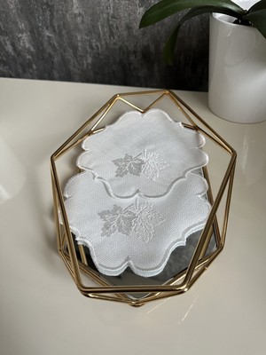 PremiumPort Yaprak Desenli Ekru Renk Kahve Yanı Sunum Peçetesi, 2'li Set