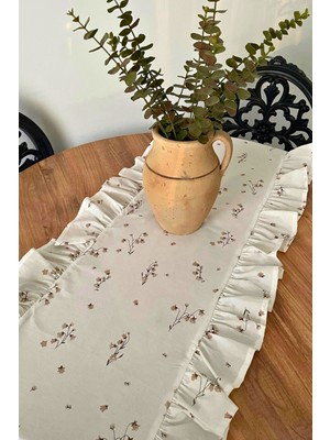 PremiumPort Lale Desenli Fırfırlı Runner 40X110, Şık ve Zarif Masa Dekoru