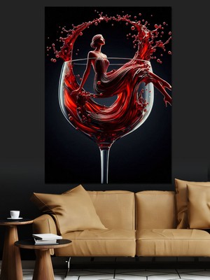 PremiumPort Şarap Temalı Kadın Dekoratif Kanvas ve Mdf Ahşap Tablo