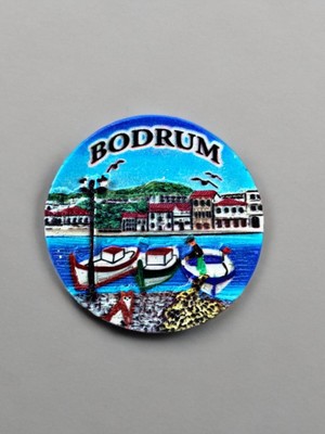 PremiumPort Bodrum Temalı Kabartmalı Polyester Magnet 6,5cm Çaplı Dekoratif Hediye