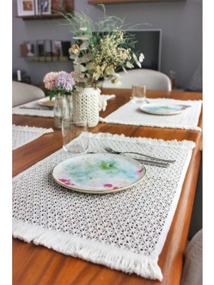 PremiumPort Dantel Örgü Pamuklu Runner Amerikan Servis Supla Seti 35X45, 4'lü