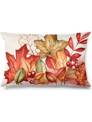 PremiumPort Sonbahar Desenli Dikdörtgen Çift Taraflı Süet Kırlent Kılıfı