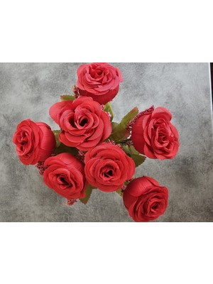 PremiumPort Yapay Çiçek Aranjmanı, 7 Kafa Kırmızı Gül Buketi & Saksı Vazo Dekor