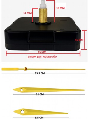 PremiumPort Sessiz Duvar Saati Mekanizması, 18 mm Askısız Akrep ve Yelkovan