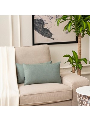 PremiumPort Su Yeşili Tekli Keten Dokuma Kırlent Kılıfı, Şık ve Şeffaf Dekoratif