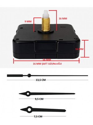 PremiumPort Yüksek Kaliteli 16 mm Şaft Duvar Saati Mekanizması, Kolay Montaj