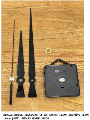 PremiumPort Sessiz Duvar Saati Mekanizması Seti, Askılı, 14 mm Şaft, Akrep, Yelkovan ve Saniye