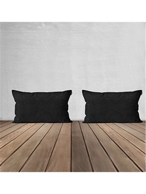 PremiumPort 2'li Kadife Dokulu Dikdörtgen Kırlent Kılıfı Siyah, Şık ve Konforlu Dekorasyon