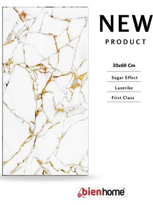 PremiumPort 30X60 cm Beyaz Altın Gri Mermer Desenli Kendinden Yapışkan Duvar Paneli