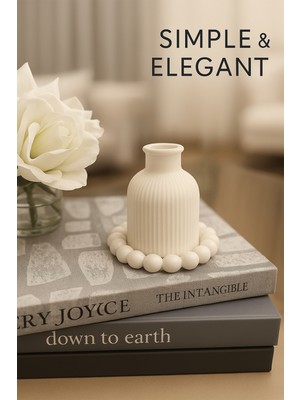 PremiumPort Bohem Tarzı Beton Iskenav Vazo ve Dekoratif Boncuklu Altlık Seti