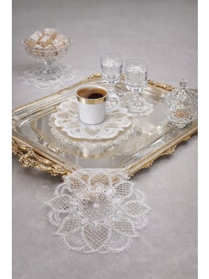 PremiumPort Kahve Renkli Fransız Dantel Güpür Dekoratif Sunum Peçetesi 6'lı Set