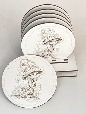 PremiumPort 6'lı Ahşap Supla Seti, Yuvarlak Bardak Altlığı, 3mm Ham Mdf, Şık ve Kullanışlı