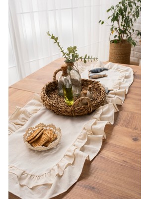 PremiumPort Şık Çift Fırfırlı Keten Perde, Doğal ve Vintage Tarz, 40X110 cm