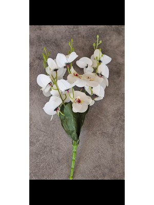 PremiumPort 45 cm Yapay Orkide Dekorasyon, Beyaz Demet, Şık ve Zarif Tasarım