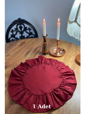 PremiumPort Bordo Amerikan Servisi, Fırfırlı Yuvarlak, 40X40 Cm, Şık ve Zarif Tasarım