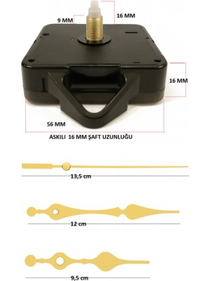 PremiumPort Sessiz Duvar Saati Mekanizması, 16 mm Şaft, 1 Adet